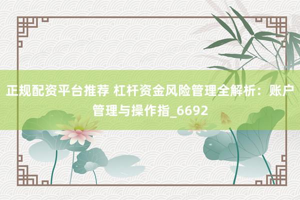 正规配资平台推荐 杠杆资金风险管理全解析：账户管理与操作指_6692