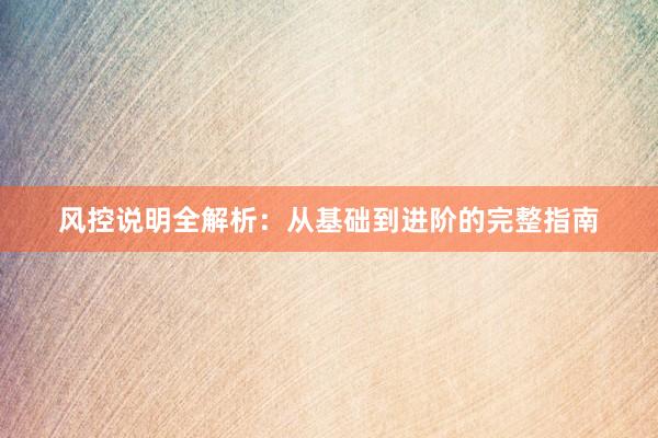 风控说明全解析：从基础到进阶的完整指南