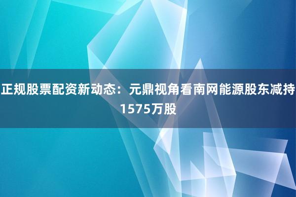 正规股票配资新动态：元鼎视角看南网能源股东减持1575万股