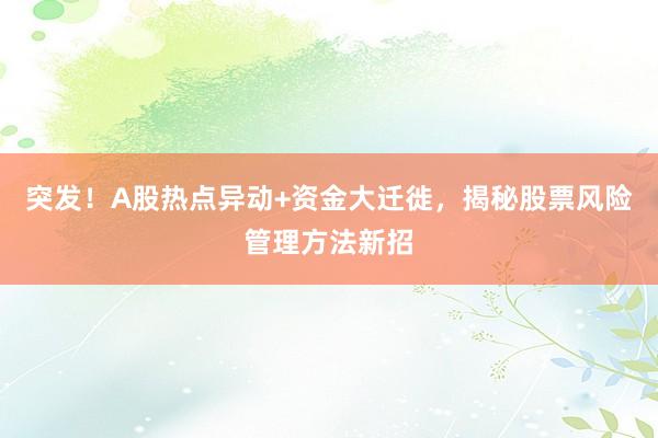 突发！A股热点异动+资金大迁徙，揭秘股票风险管理方法新招
