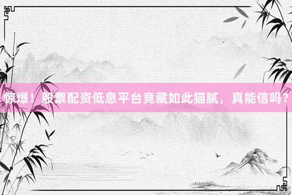 惊爆！股票配资低息平台竟藏如此猫腻，真能信吗？
