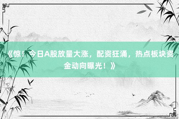 《惊！今日A股放量大涨，配资狂涌，热点板块资金动向曝光！》