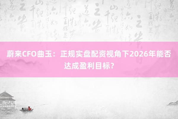 蔚来CFO曲玉：正规实盘配资视角下2026年能否达成盈利目标？
