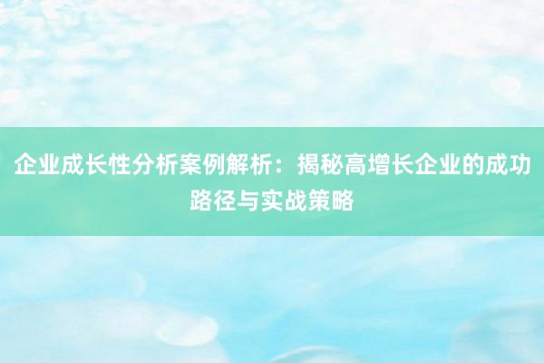 企业成长性分析案例解析：揭秘高增长企业的成功路径与实战策略