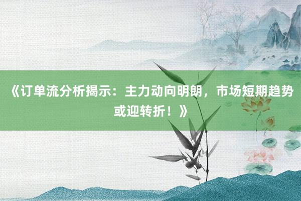 《订单流分析揭示：主力动向明朗，市场短期趋势或迎转折！》